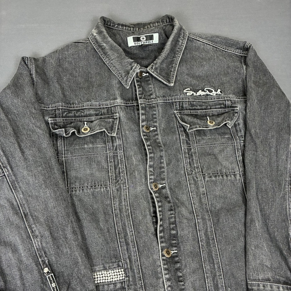 Y2K Southpole Gray Denim Jacket Men's Size XXL Hip Hop Retro